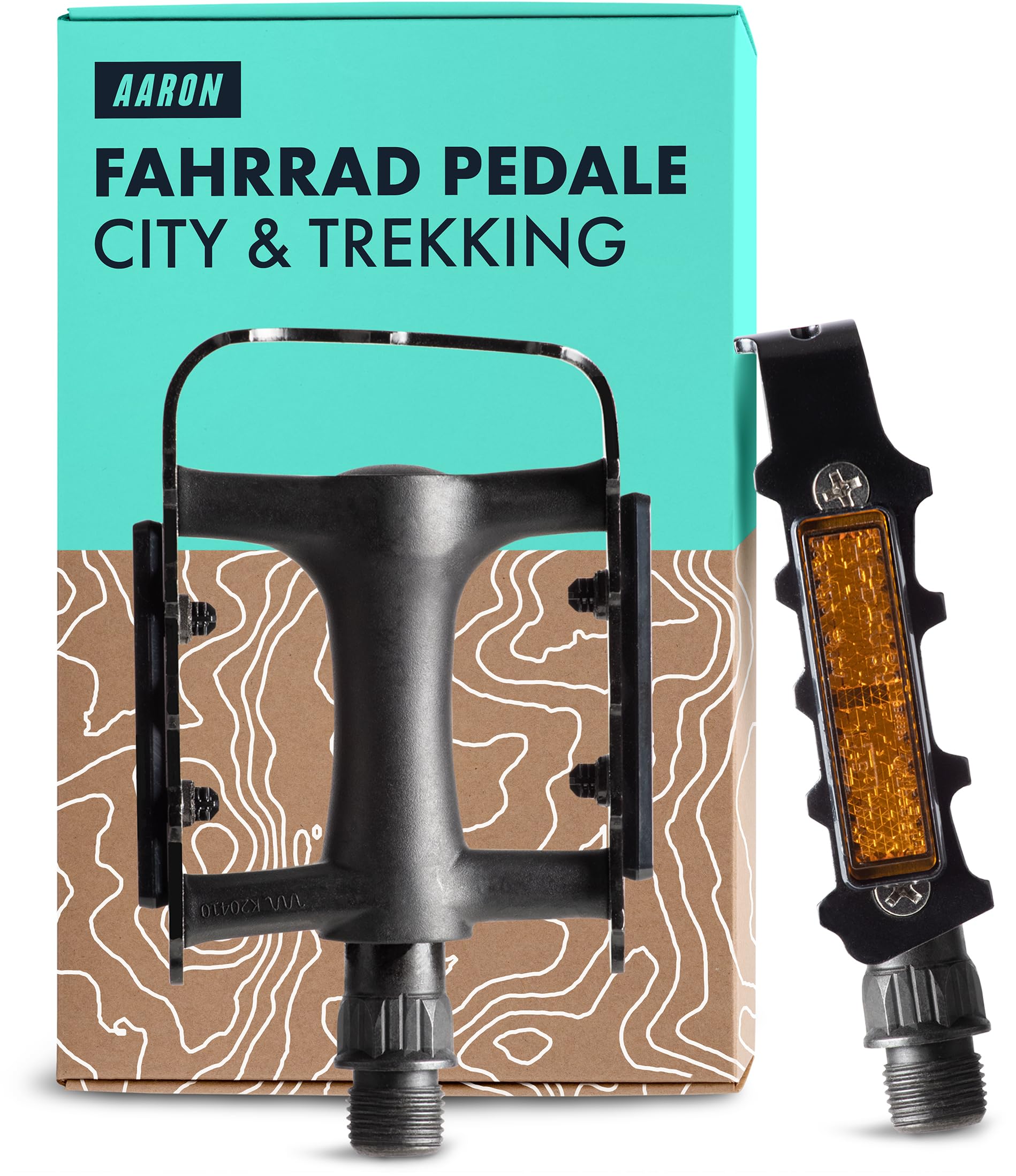 AARON City Fahrradpedale mit rutschfestem Gummi Grip und abgedichtetem Industrie-Kugellager, Trekkingpedale mit Reflektoren für E-Bike, Trekking Bike, City Bike, Silber/Schwarz