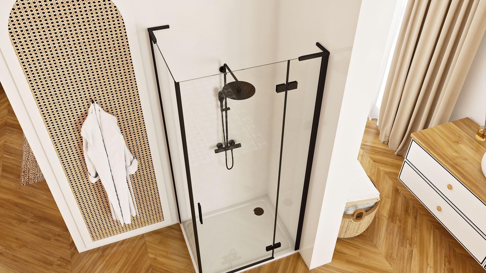 Rea - Box Doccia Black 80X80 Cabina Doccia Senza Piatto Doccia Vetro Di Sicurezza Temperato Transparentne 6mm (Nero Opaco) Porta: 80 Parete: 80 cm
