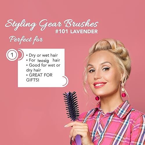 Miniatura 3 de Styling Gear Cepillo desenredante para el cabello, cerdas de nailon, 7 filas, brocha para mujer, para cabello grueso, cepillo de viaje pequeño, 2