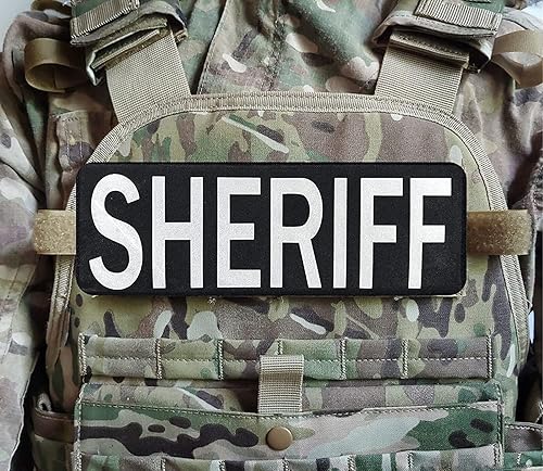 Miniatura 5 de Parche de tela de bordado grande de 10 x 3 pulgadas, color blanco y negro, para policía policial, chaleco táctico, chaqueta, uniforme, placa