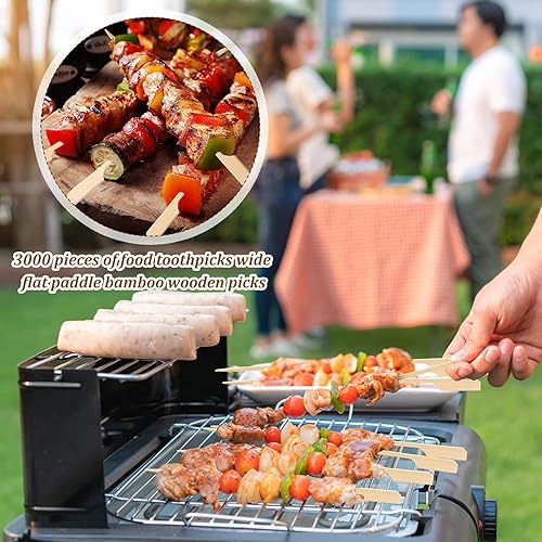 Miniatura 3 de 3000 piezas de pinchos de bambú para aperitivos, palillos de dientes, brochetas anchas de madera para brochetas de cóctel, kababs de frutas,