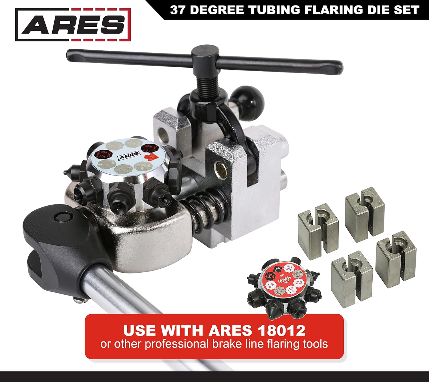 ARES 18077 – 37 Degree Professional Flare Die Set – for Use with Professional Brake Line Flaring Tools – Use with Flaring Tool to Form Flares in Steel, Stainless Steel, Copper, and Aluminum Tubing