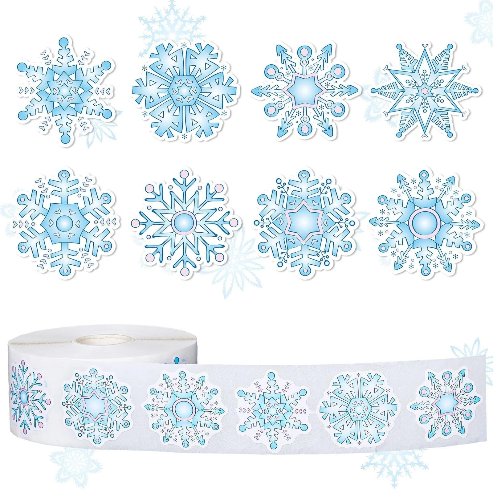 Snowflake Christmas Stickers 12roll Blue Snowflakes Christmas Stickers Tags for Kids Gift Baking Package Envelope Decor Stationery