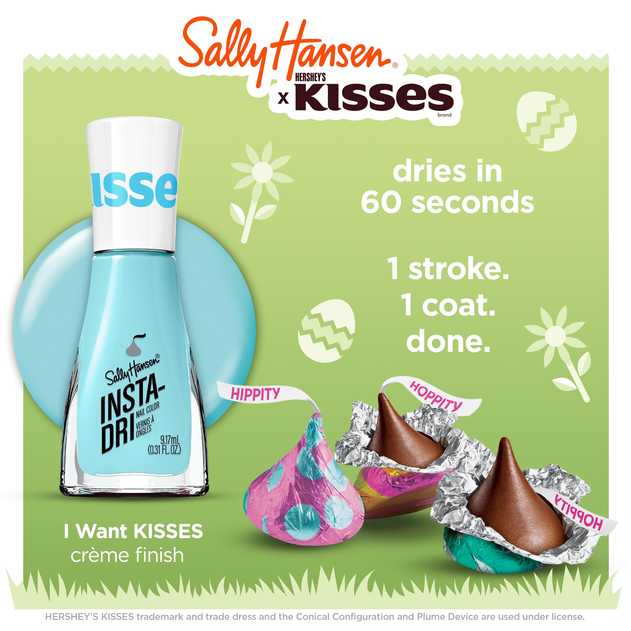 Sally Hansen Insta-Dri Nail Polish | Quick Dry, Long Lasting, Streak-Free Shine | Opaque, Shiny | 509 Mint Me in St. Louis | Soft Aqua Blue Nail Color.: 725 I Want KISSES 0.31 Fl Oz (Pack of 1)