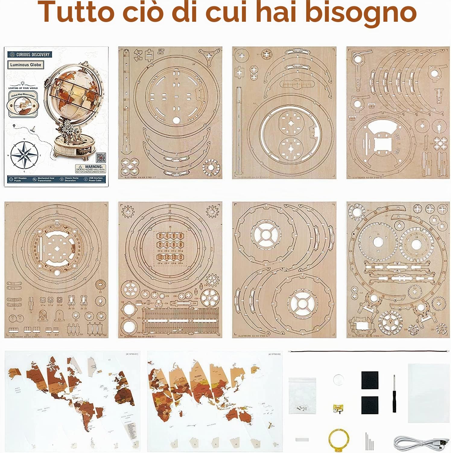 RoWood Puzzle 3D Modello in Legno per Adulti Globo Luminoso - Modellismo da Costruire - Modellini da Costruire per Adulti - Regali di Compleanno e Natale