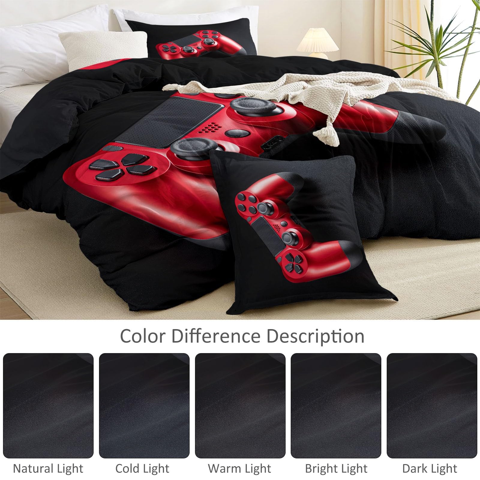 Genérico Funda Nórdica 220 x 220 cm + 2 Fundas de Almohada - Moda Videojuegos Mandos Funda de Edredón, Negro Reversible Blando Microfibra Funda Nórdica con Cremallera