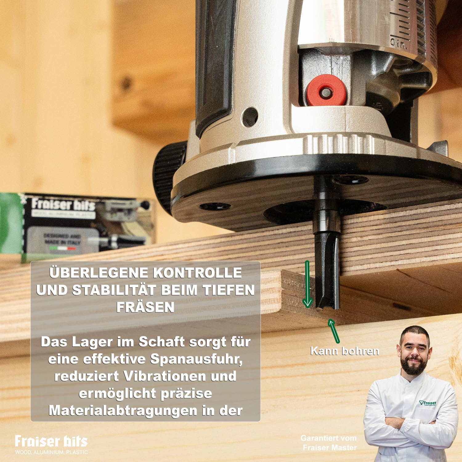 Fraiser Kopierfräser für kleine und präzise Arbeiten - Mini Fräser mit Doppel-Anlaufring oben, Durchmesser 8 mm, Schaft 8 mm - für Oberfräse und Kantenfräse