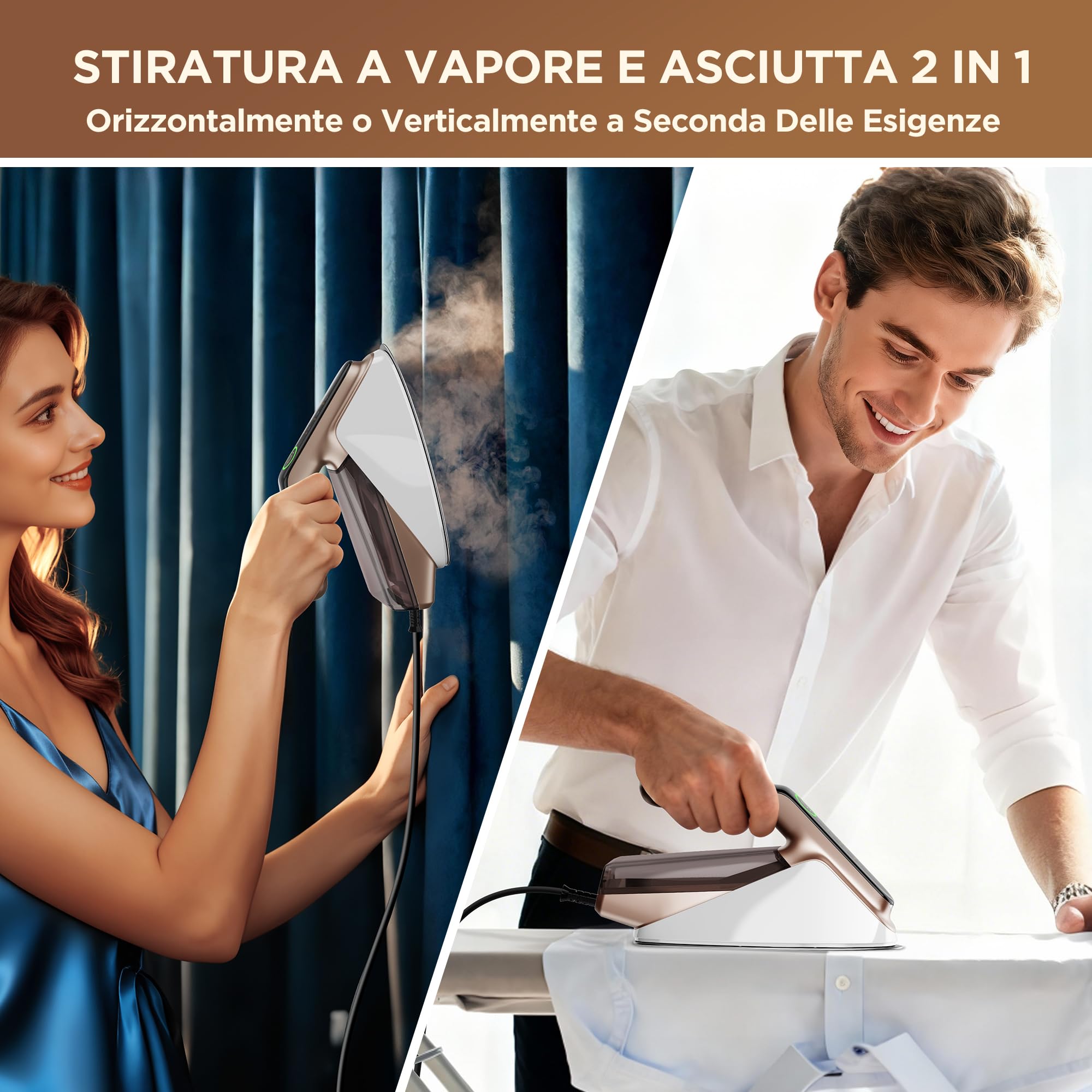Newbealer Ferro da Stiro a Vapore, 4 Impostazioni della Temperatura | Colpo di Vapore 200 g, Serbatoio Rimovibile da 350 ml, 20s Riscaldamento rapido, Autopulente Autospegnimento, Oro