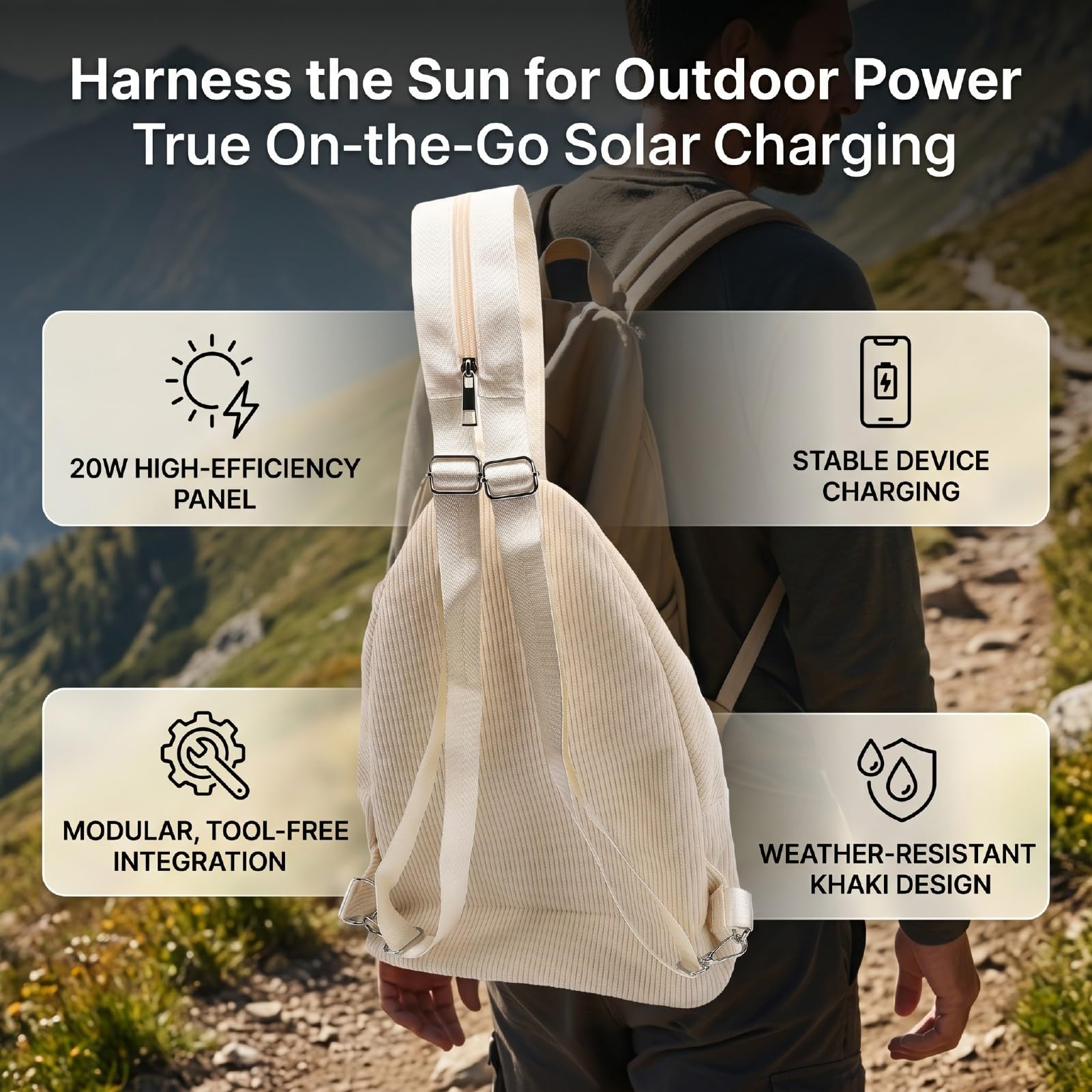 Fockety Zaino con Pannello Solare, Zaino da Trekking Pieghevole in Silicio Monocristallino da 20 W con Caricatore Solare da Esterno per Viaggi Scolastici All'aperto, Sport e