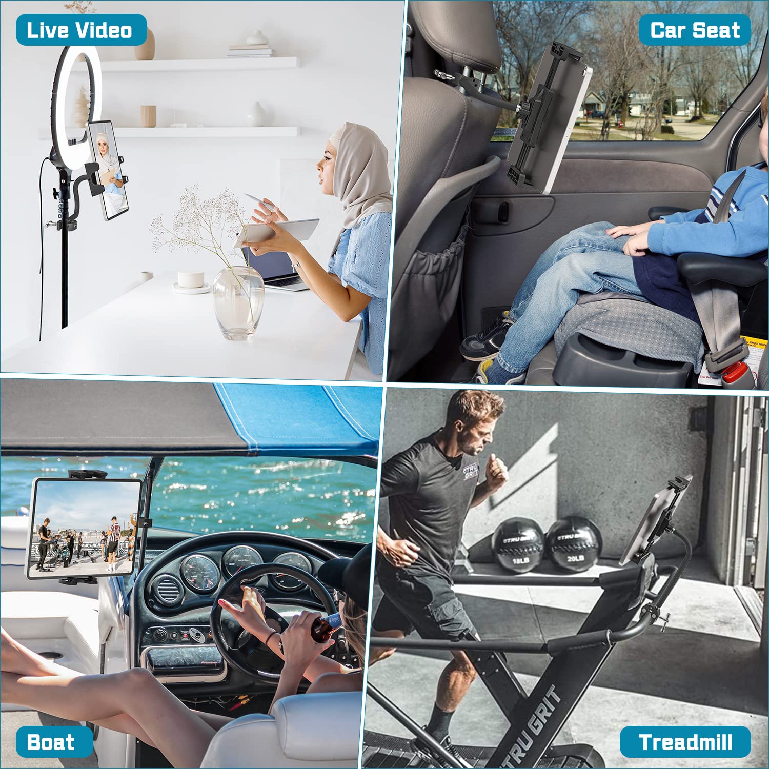 Soporte para tablet de cuello de cisne para bicicleta estática, brazo largo, flexible, soporte para tableta para usar en interiores, gimnasio, giratorio, manubrio de bicicleta, soporte para