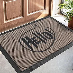 DEXI Front Door Mat Outside Entrance, Non Slip Dirt Trapper Doormat for Entryway, Heavy Duty Low Profile Floor Entry Mats Inside Decorative, 24x36, Hello Brown