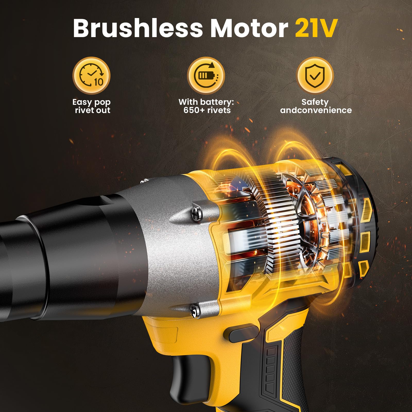 WonVon Rivettatrice elettrica senza fili, per batteria Makita da 18 V, 2200 giri/min, kit di rivetti automatici senza spazzole (1/8", 5/32", 3/16"), pistola portatile a batteria, 1 batteria