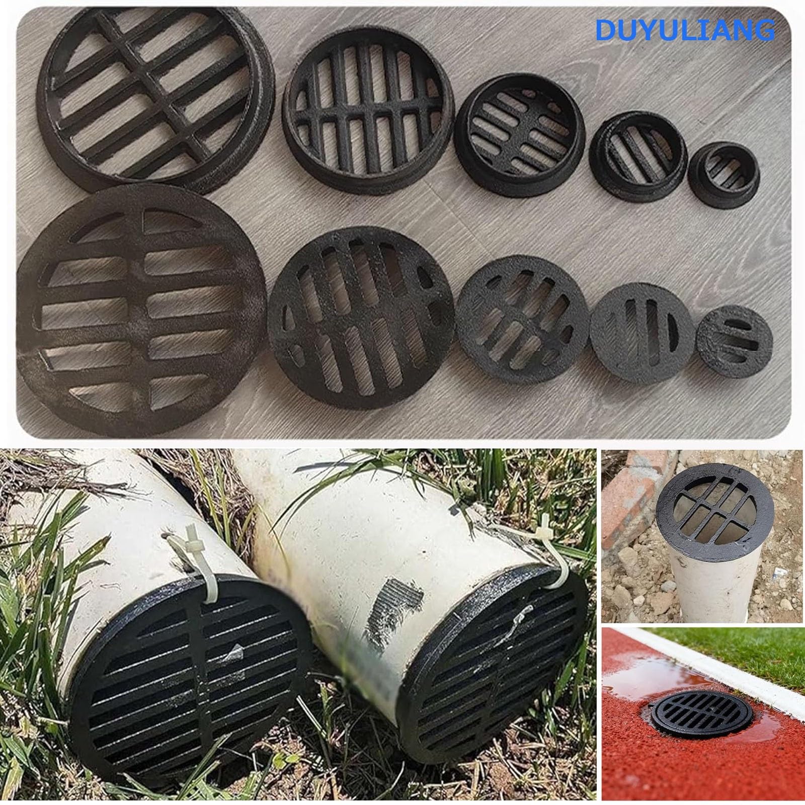Couvercle De Siphon De Sol En Fonte Rond 5-25cm, Grille De Drainage Rangée De Trous, Amovible, Antis-colmatage, Noir Caniveau Exterieur Pour Pavés Maison Jardin Sous-sol Cour Garage(110mm)