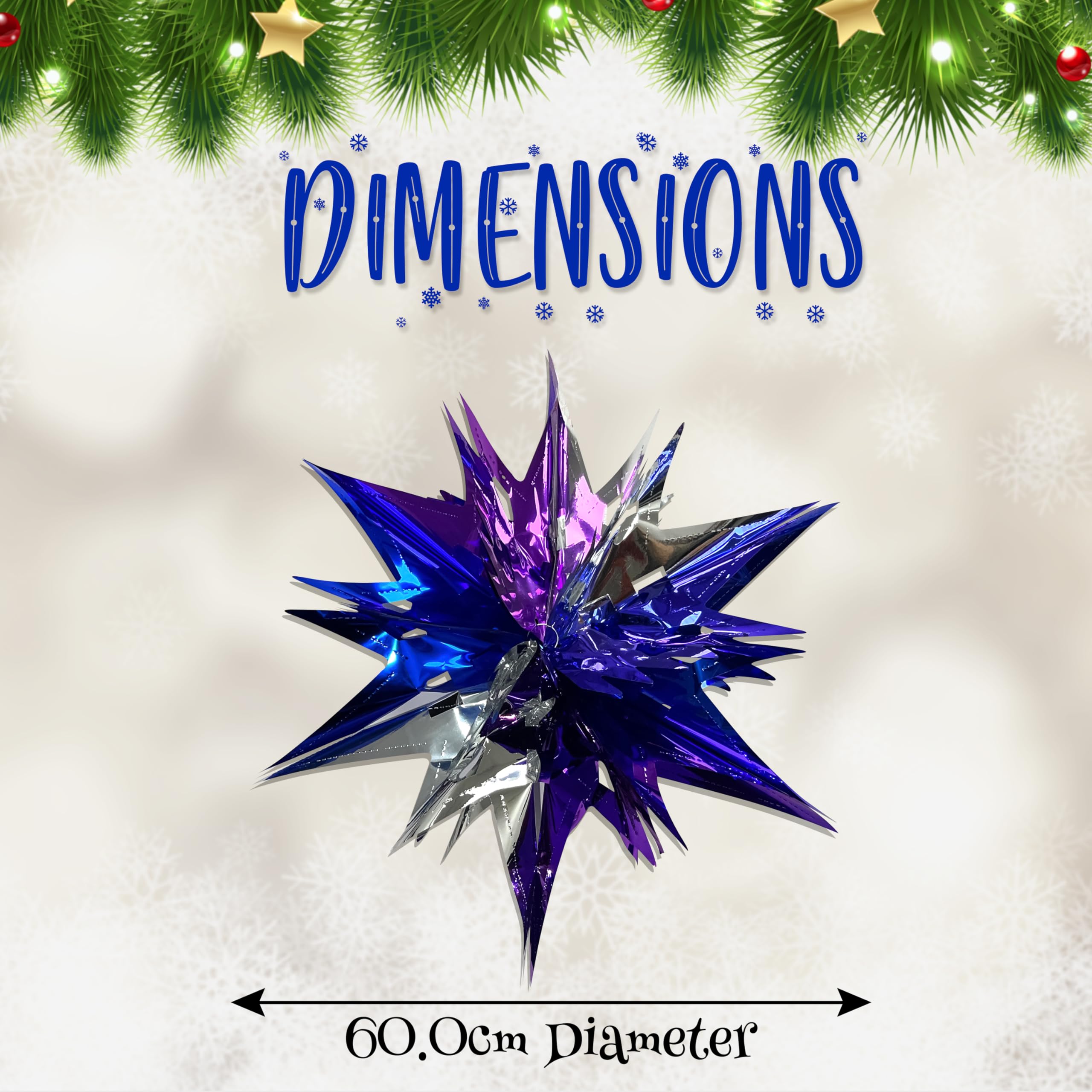 3PC Christmas Ceiling Decorations, Festive Foil Garland & Starburst Hanging Tinsel in Purple - Image 2