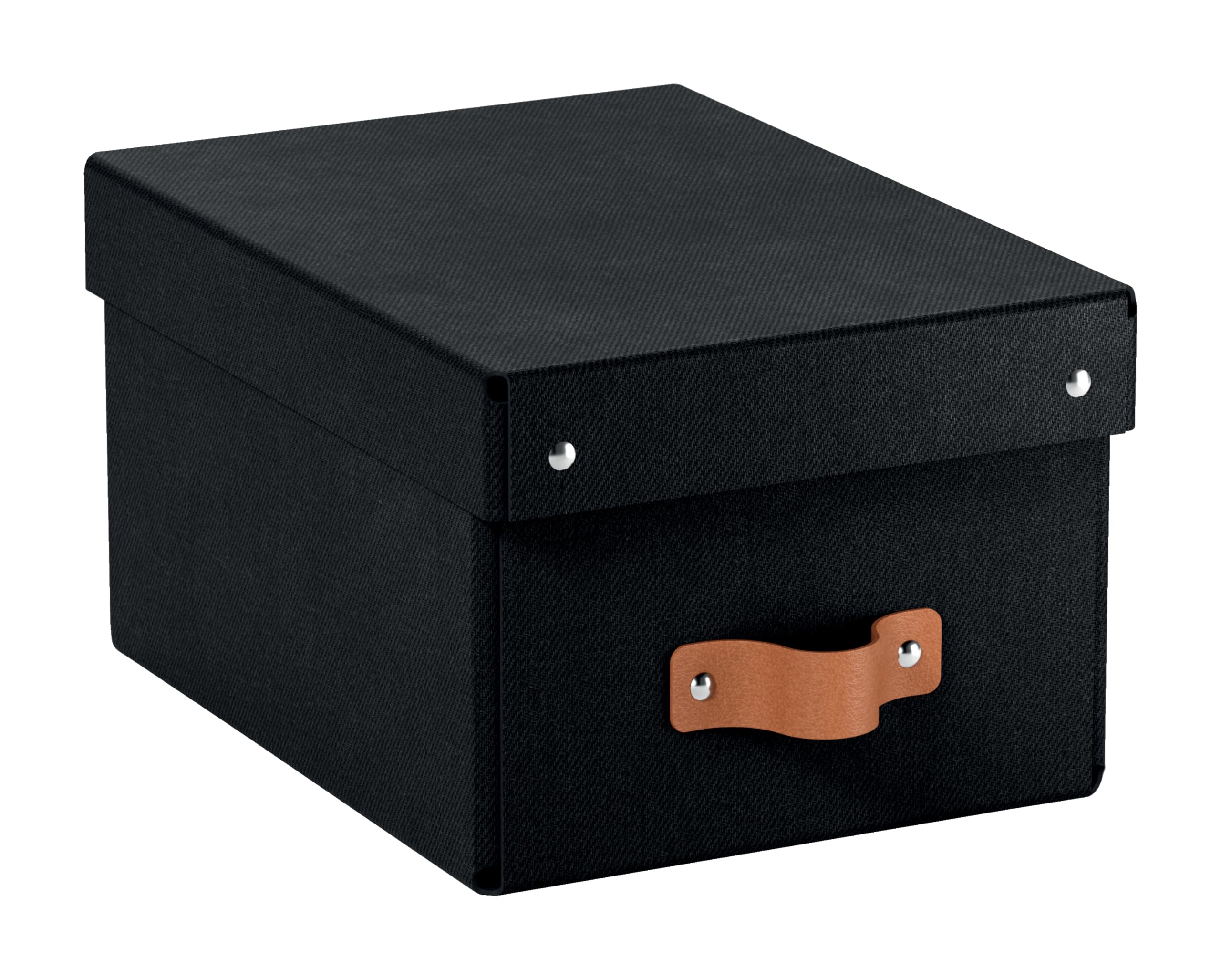 Boîtes Rangement Leitz Puro - Lot De 2 - Format Moyen 17L (27x37x20cm) - Carton Recyclé - Couvercle & Poignée Cuir - Noir