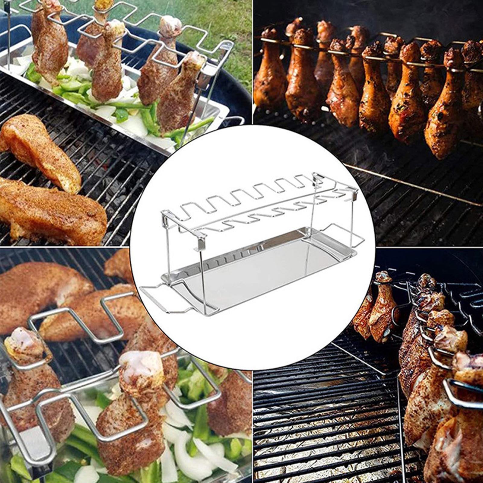 Składany stojak do grillowania ze stali nierdzewnej na udka kurczaka, nieprzywierające narzędzie do grillowania na podwórku, na kemping i imprezy przy grillu, trwały i przenośny