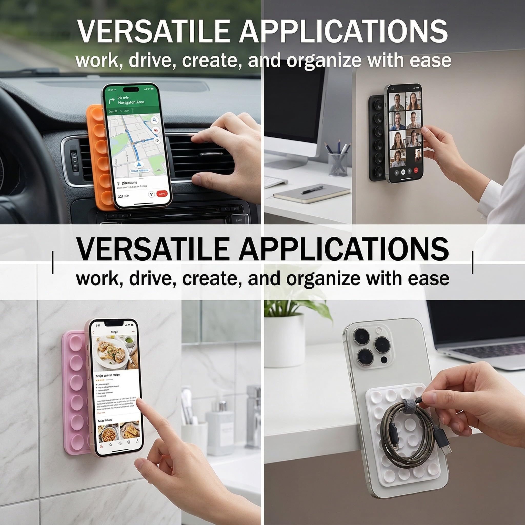 4 Pièces Ventouse Téléphone Portable double face en silicone Ventouse Silicone Coque Qui Adhère Au Mur Support mains libres pour miroir de douche et poignée à selfie de voiture