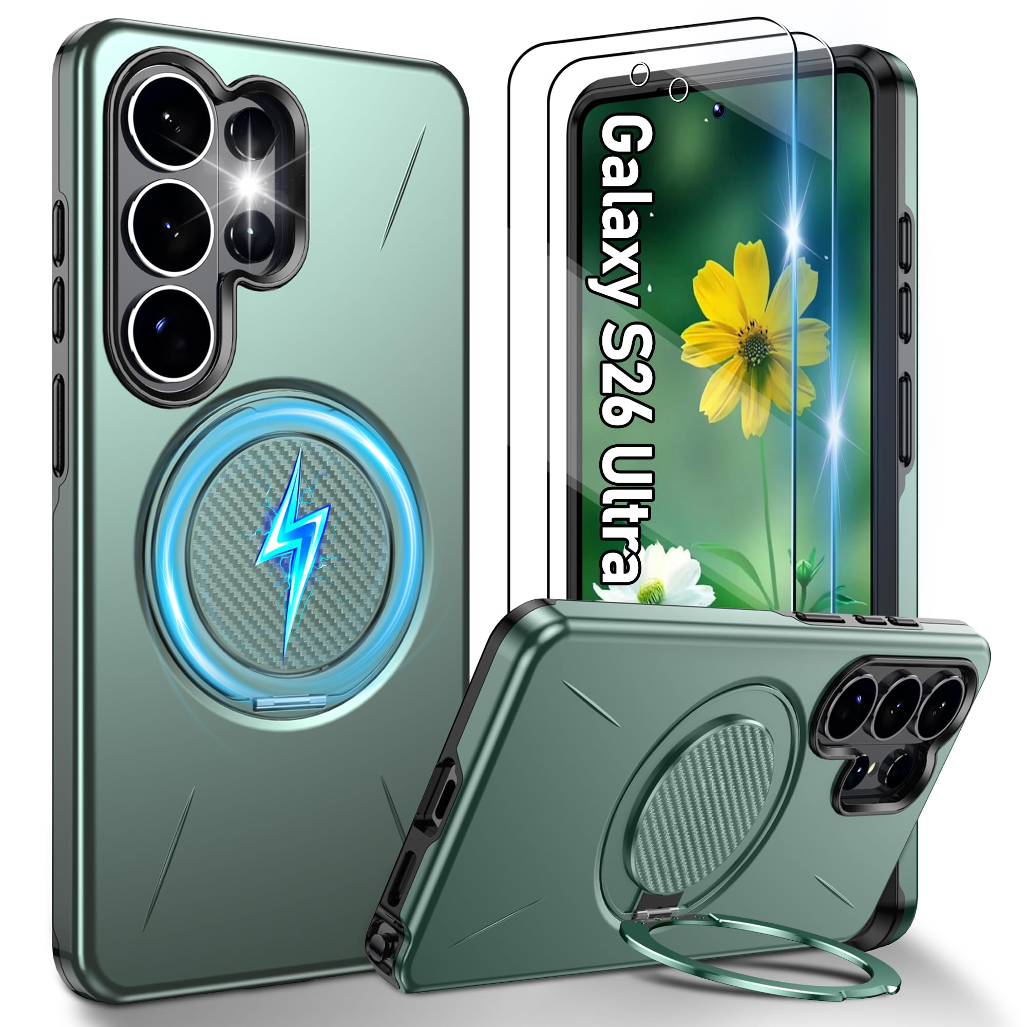 Gritup für Samsung S Serie Gehäuse [Kompatibel mit MagSafe Zubehör]: 2 Stück HD-Bildschirmschutz, eingebauter Kickstand, Dual Layer Stoßdicht, Kamera Guard, Samt Touch