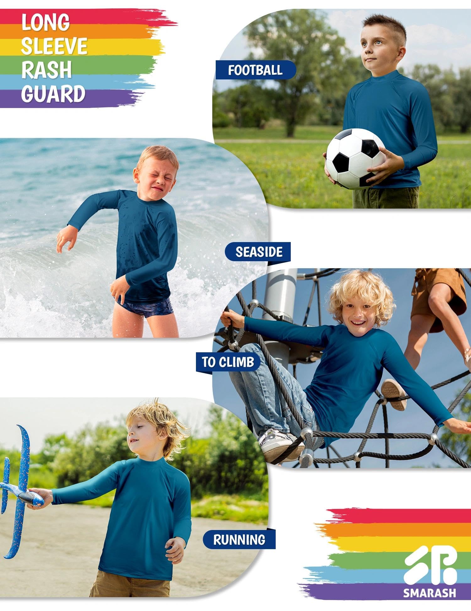 Camisetas de natación de manga larga con protección solar UPF 50+ para niños pequeños, protección solar SPF para surf, natación, 0-16 años