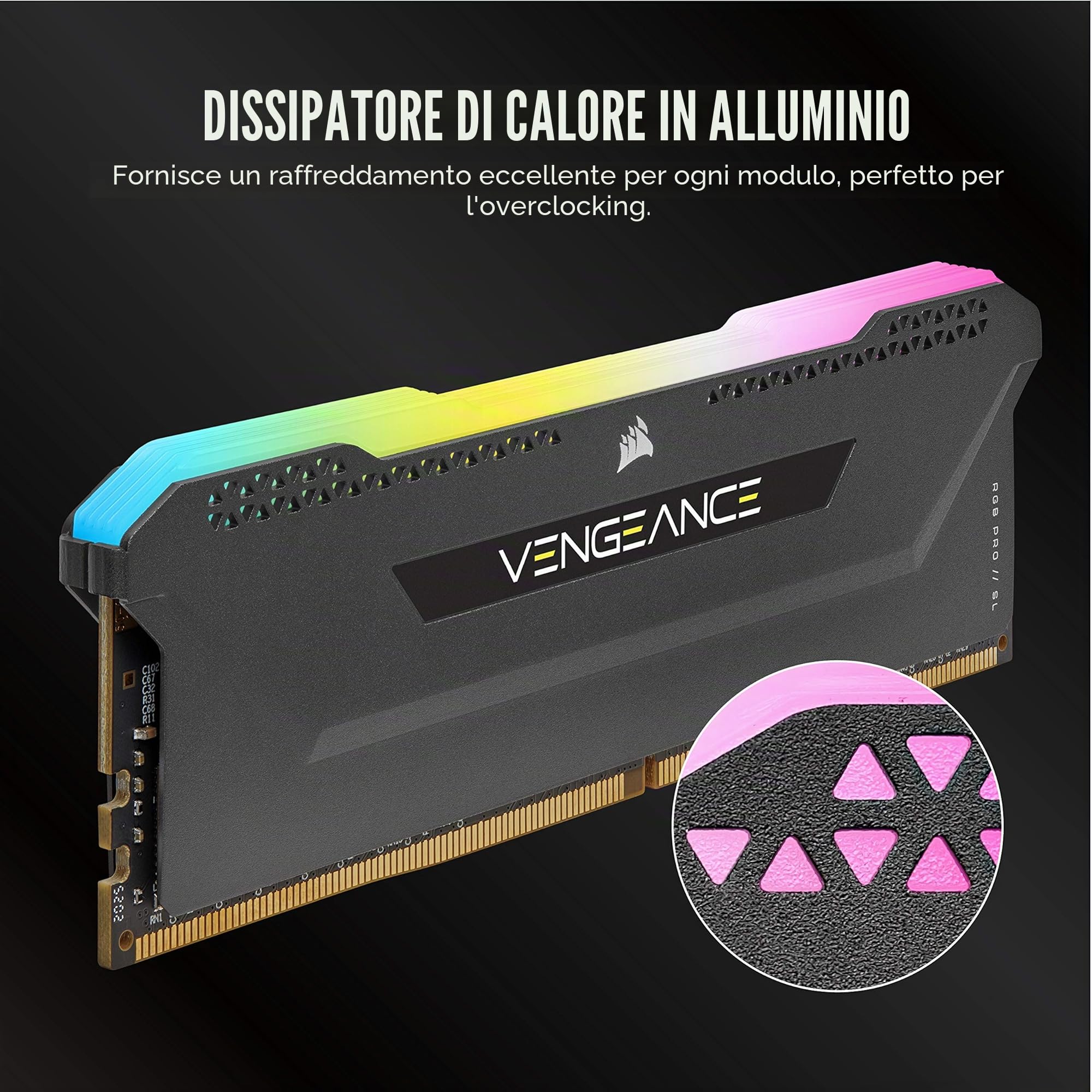 CORSAIR VENGEANCE RGB PRO SL 32GB (2x16GB) DDR4 Fino a 3200MHz (PC4-25600) CL16 1.35V Ottimizzato per AMD Ryzen - Nero