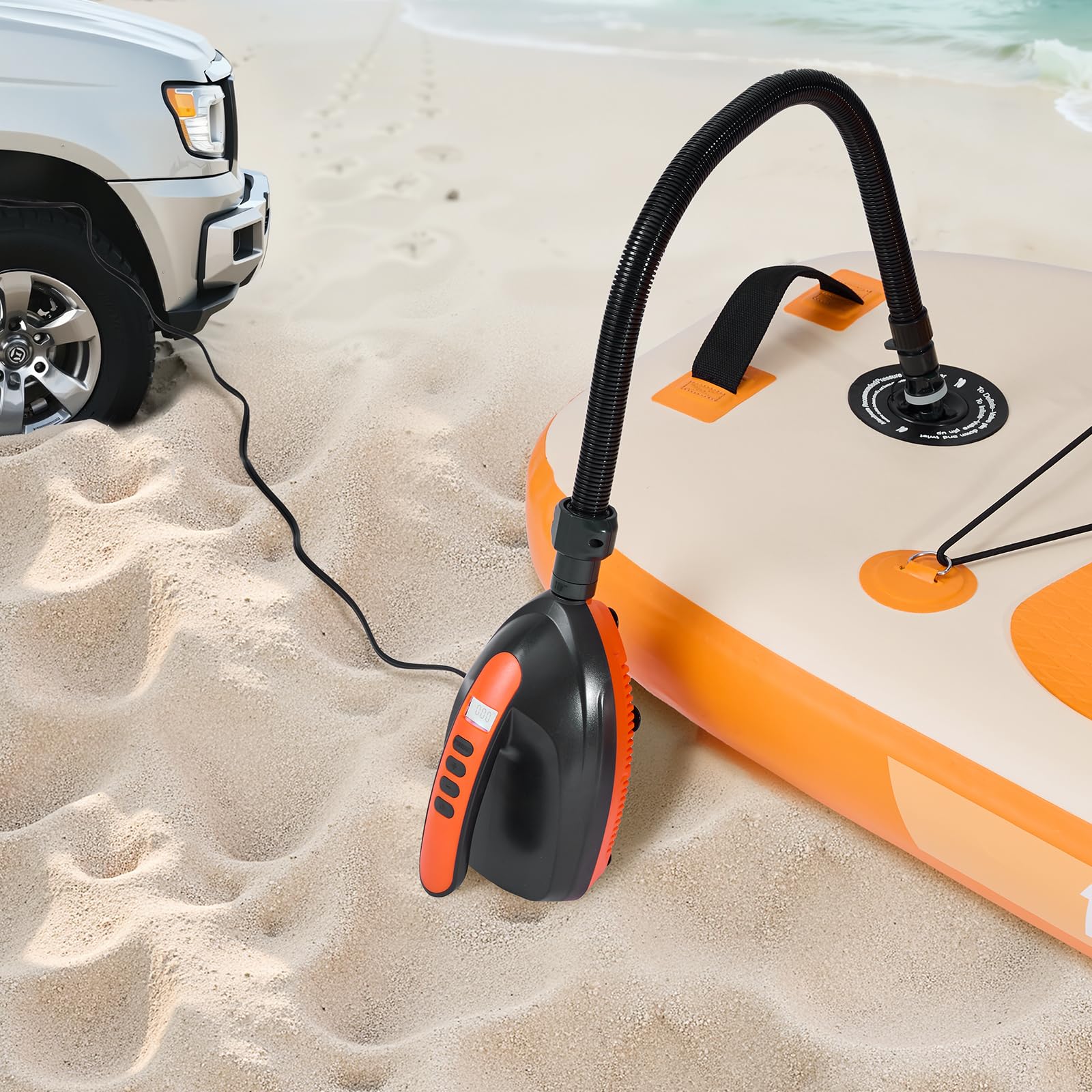 VEVOR Pompe à Air pour Paddle Haute Pression 20 psi, Gonfleur pour Sup avec Connecteur Allume-Cigare et Arrêt Automatique, Vitesse de Gonflage 70 L/mins, pour Bateau Gonflable Kayak Matelas Tente