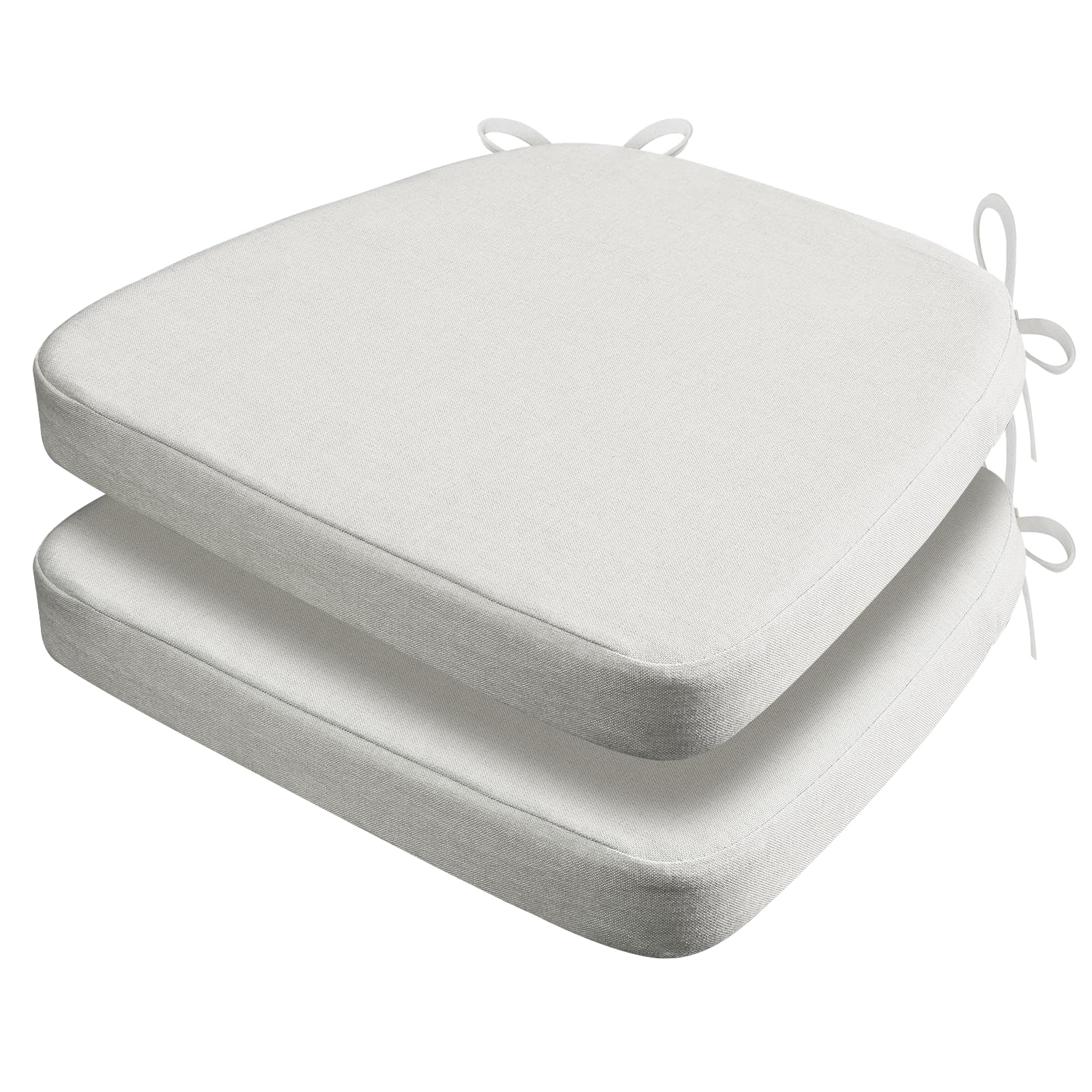 AAAAAcessories D-Shaped Chair Cushions, 2" Thick Dining Chair Pads with Ties and Removable, Machine-Washable Cover, 17" x 16", Set of 2, Natural Linen