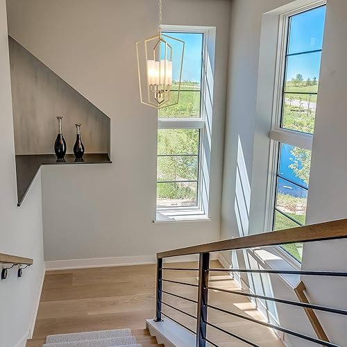 Miniatura 2 de Lámpara de araña dorada, moderna lámpara de granja, lámpara colgante de 4 luces para cocina, comedor, vestíbulo, 16.5 pulgadas de diámetro