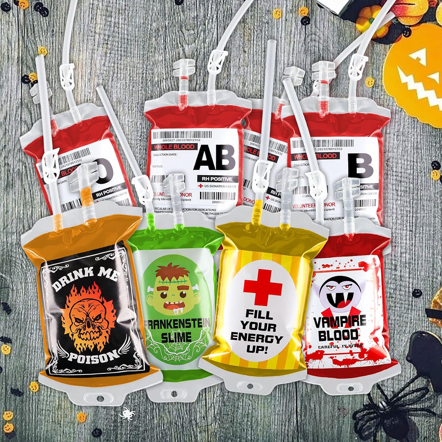 20 Pack Blood Bag for Drink IV Bags, 12 FL Oz Reusable Cups Containers with 40 Labels & 20 Clips & 2 Syringe for Halloween Vampire Zombie Nurse Graduation Hospital Theme Party Props : Industrial & Scientific