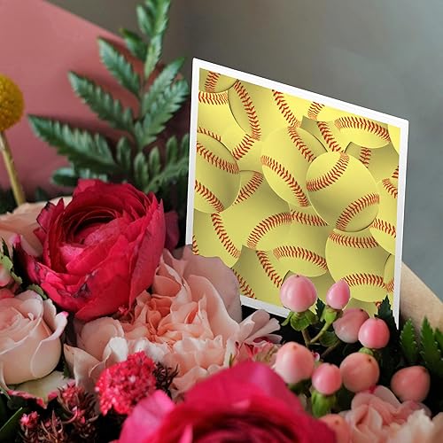 Miniatura 3 de 3dRose Juego de 12 tarjetas de felicitación con patrón de softbol amarillo y rojo con diseño de bolas blandas Deportivas Deportivas Deportivas Juego
