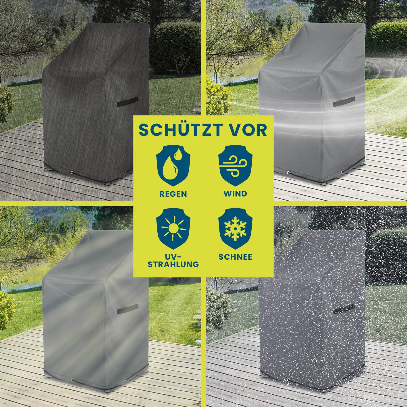 COSFLY Wasserdichte Abdeckung Für Stapelbare Stühle – 63,5x63,5x119,9 Cm, Für 4–6 Stühle, 600D Oxford, Schwarz