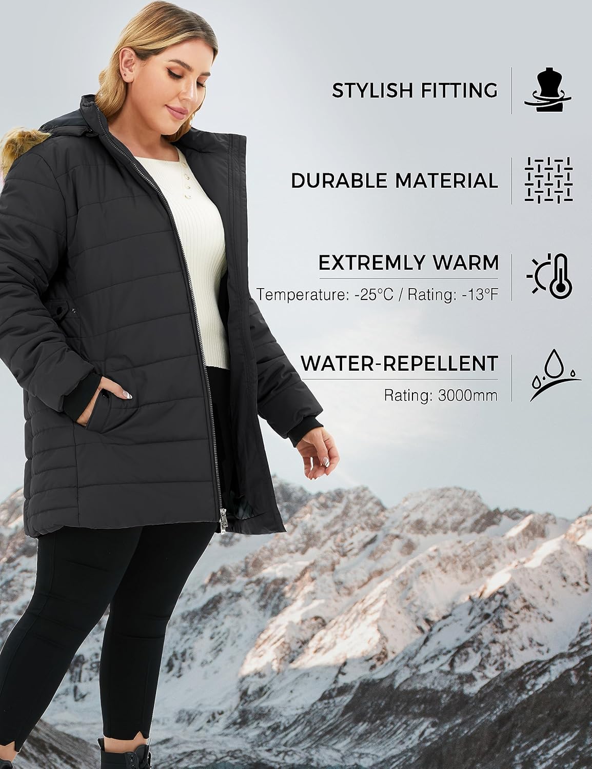 Soularge Women's Plus Size Winter Thicken Puffer Coat with Detachable Hood - Image 6