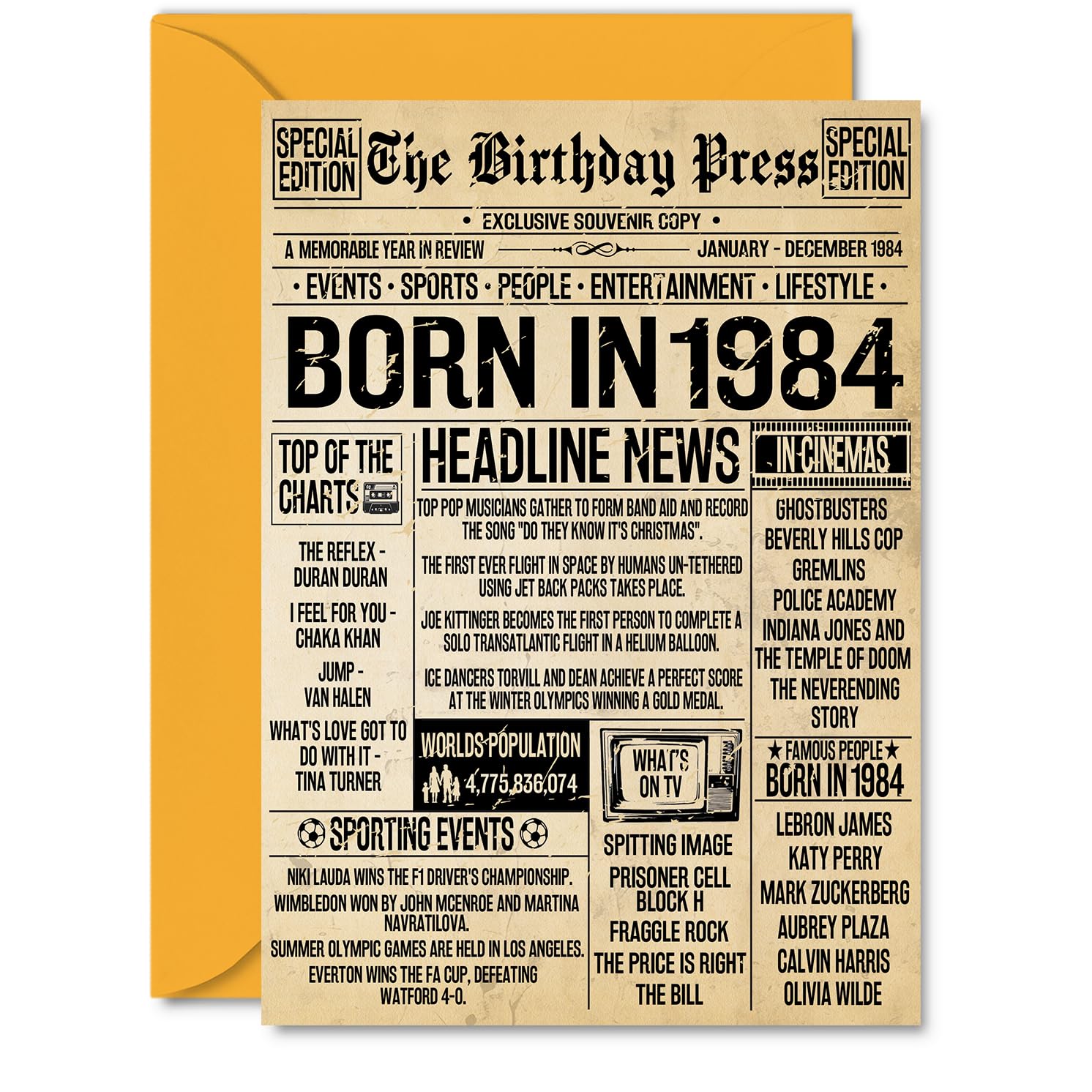 42nd Birthday Card for Men Women - Bday Press Newspaper 1984 - Happy 42 Birthday Cards for Neighbour Wife Daughter Husband Auntie Brother, A5 Bday Greeting Cards