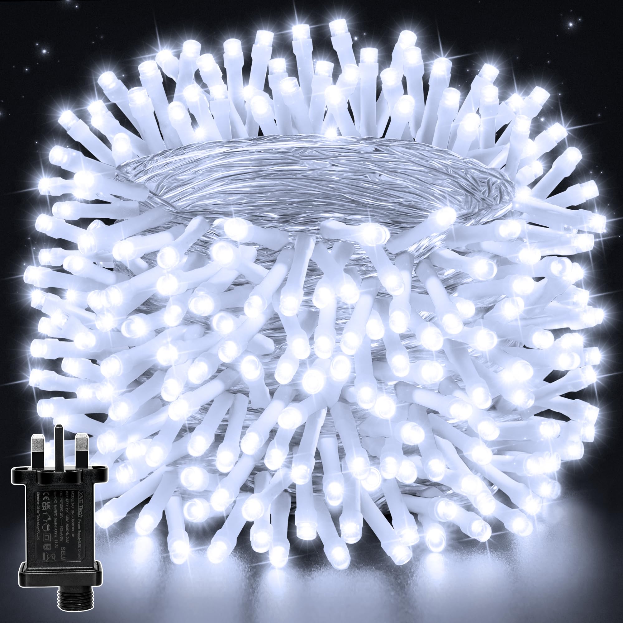 Hopexy Fairy Lights, 30m 300LEDs Fairy Lights Mains Powered, Outdoor Waterproof Fairy String Light with Plug, Bright Cool White Lighting Outside Indoor for Patio Garden Wedding Party Tree Decorations