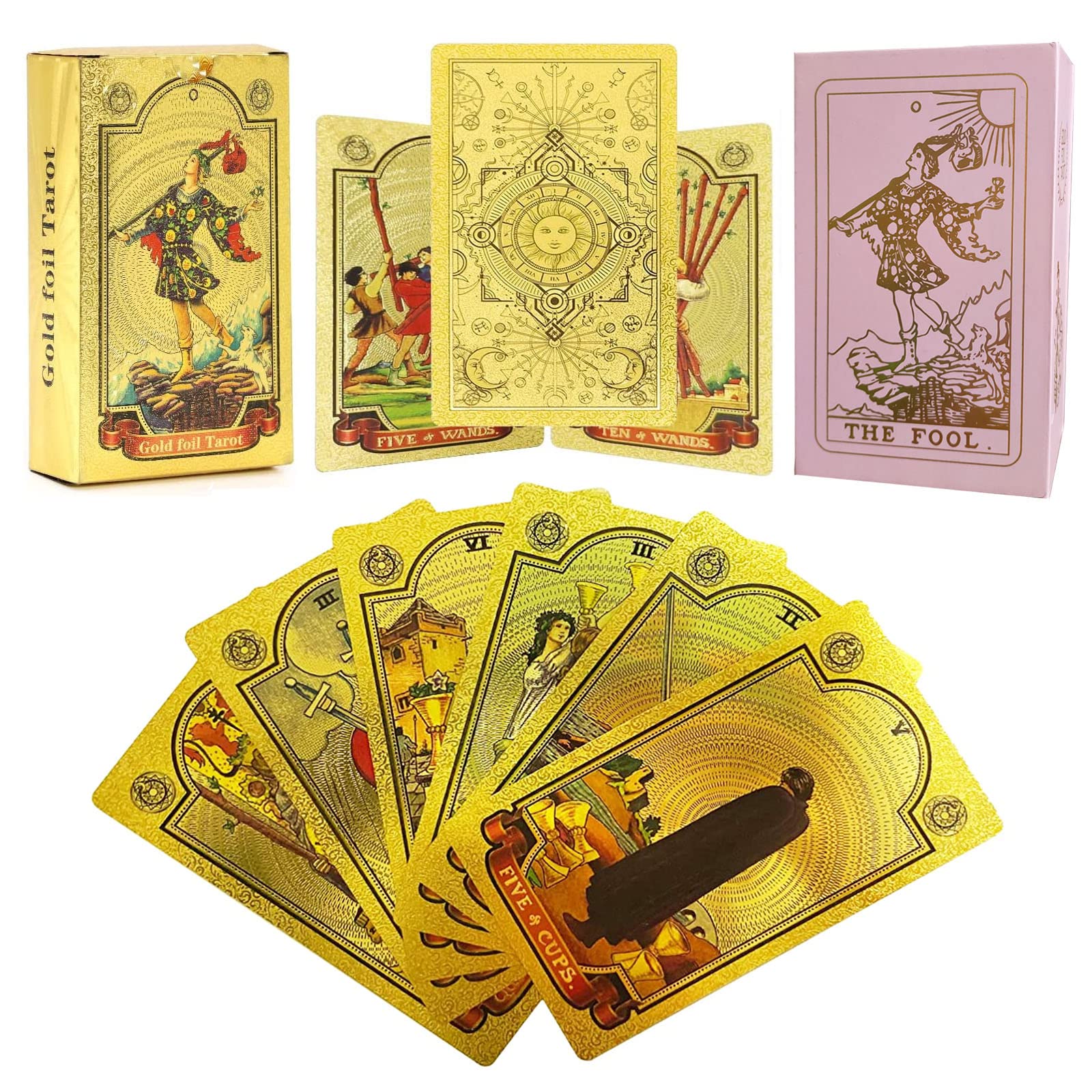 VOVCIG 78 Tarot Cards Deck with Guidebook - Gold Foil Tarot Deck - Divination Tools for Beginners & Experts