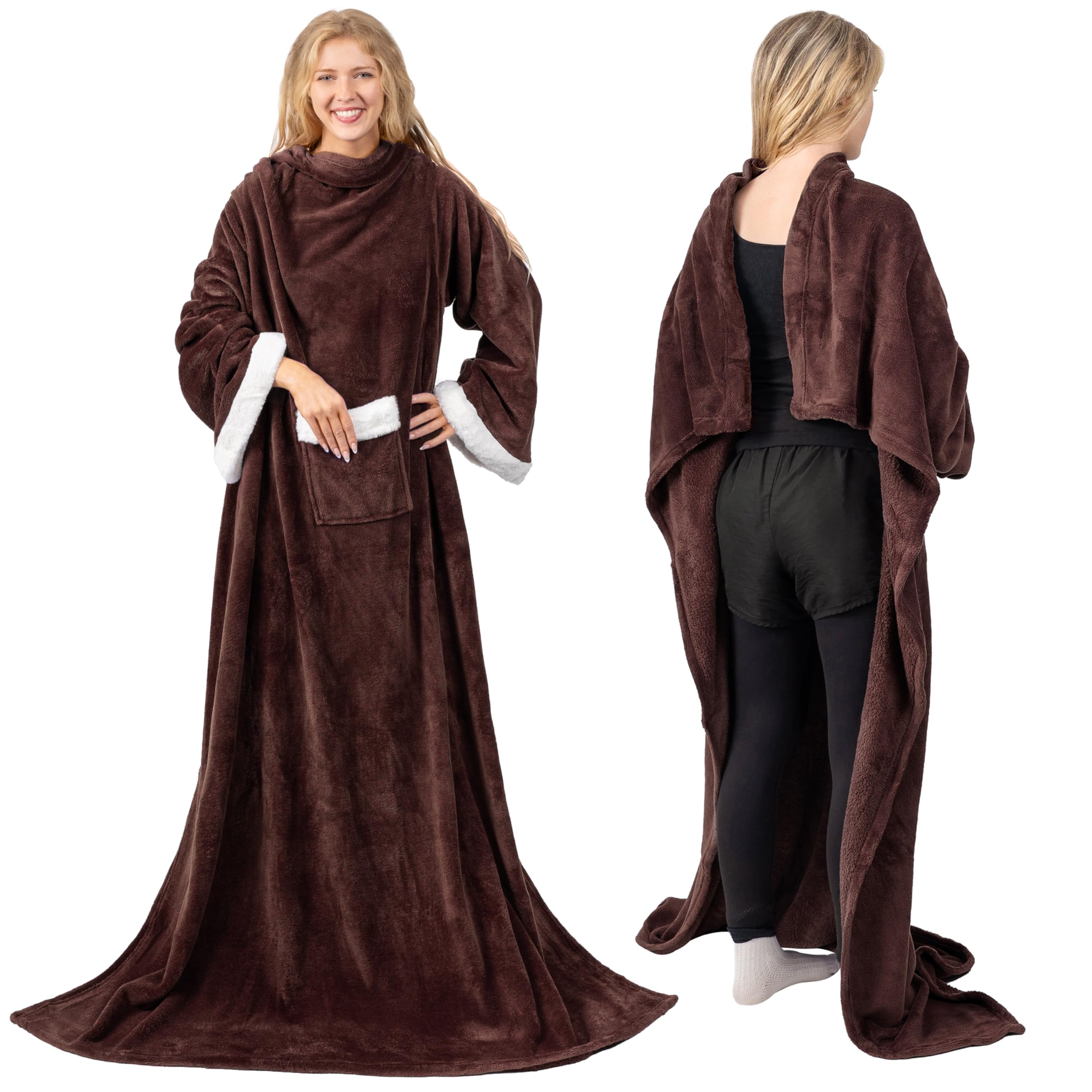Lujosa manta de forro polar con mangas por Pavilia | elegante, acogedor, extra suave, funcional, ligero