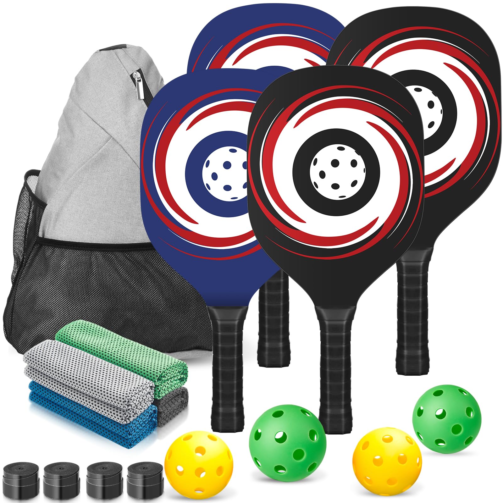 Hozzen Pickleball Paddles Set of 2/4, USAPA Approved Pickleball Paddles Fiberglass Lightweight Pickleball Set with Large Capacity Backpack, Pickleball Balls, Cooling Towels, Grip Tapes