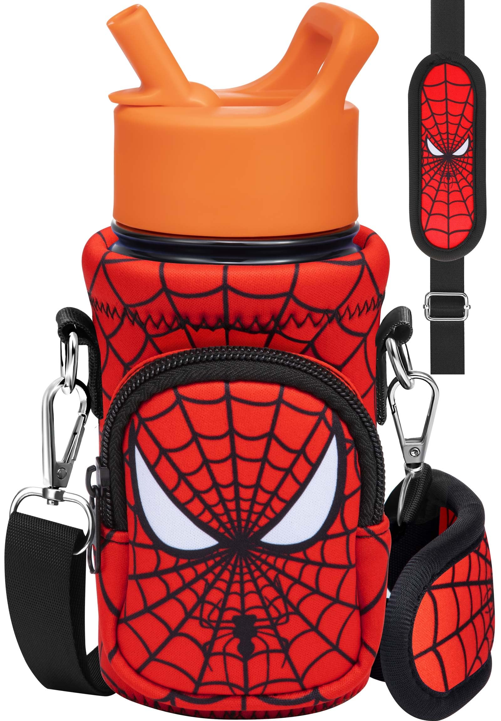 Miss Adola Water Bottle Carrier with Strap - Cute Cartoon Insulated Kids Water Bottle Holder for Boys Girls Red Eyes Neoprene Bottle Bag for 10/12/14/16/18Oz Stainless Glass Bottles Sleeve