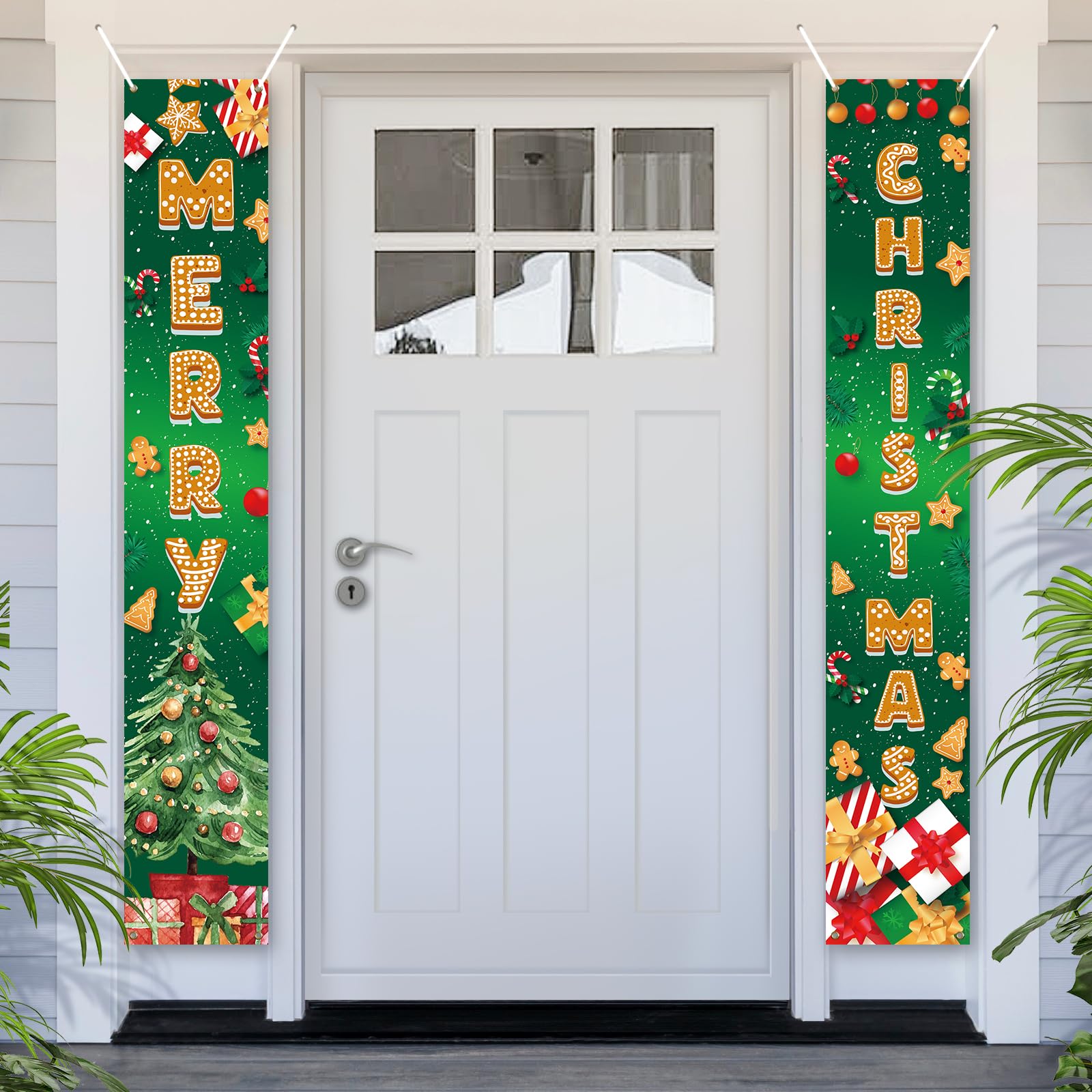 PartyYaa Christmas Door Banner, Xmas Banner Photo Booth Decorations, Christmas Tree & Gift Box Porch Sign Party Ornament for Indoor Outdoor (Green) — image 1