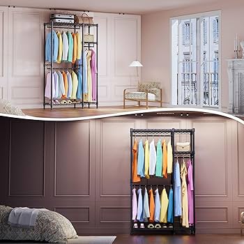 Amazon.co.jp: IZEUK ハンガーラック スリム 棚付き 2つの