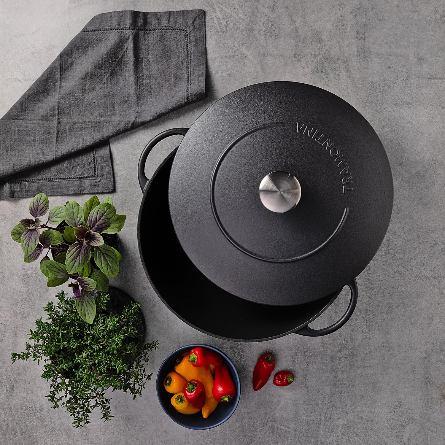 Tramontina Wok aus Gusseisen mit Deckel, 5l, Durchmesser 32 cm