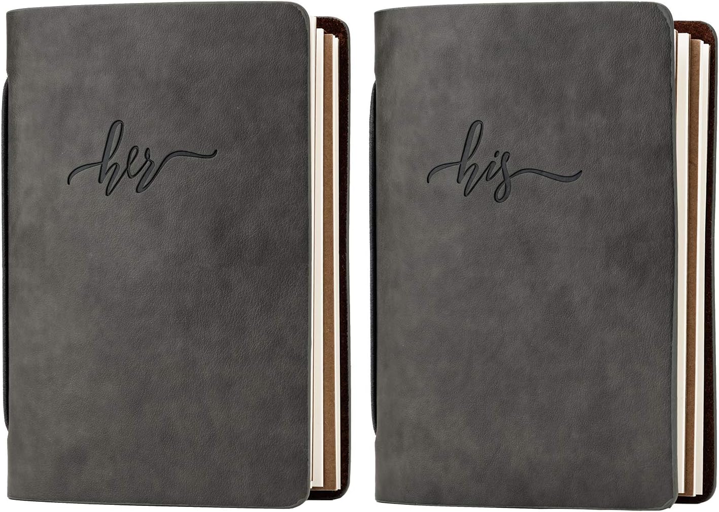 Calculs Handcrafted Wedding Vow Books Set of 2 Grey Authentic Cowhide Cover with His and Her Stamping Unknown Binding – Organizer