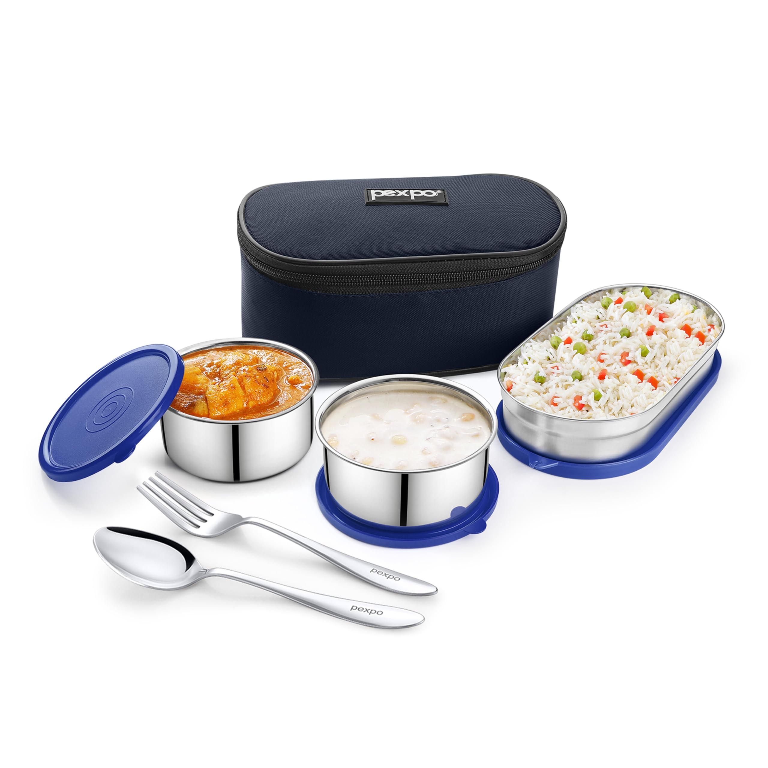 Go24 pexpo Delight Stainless Steel Lunch Box for Women & Men, 2 Air-Tight Containers (280ml Each) + Roti Box (480ml), Leakproof Tiffin Box for Office, School, Travel | BPA-Free, Easy to Carry |-image-25