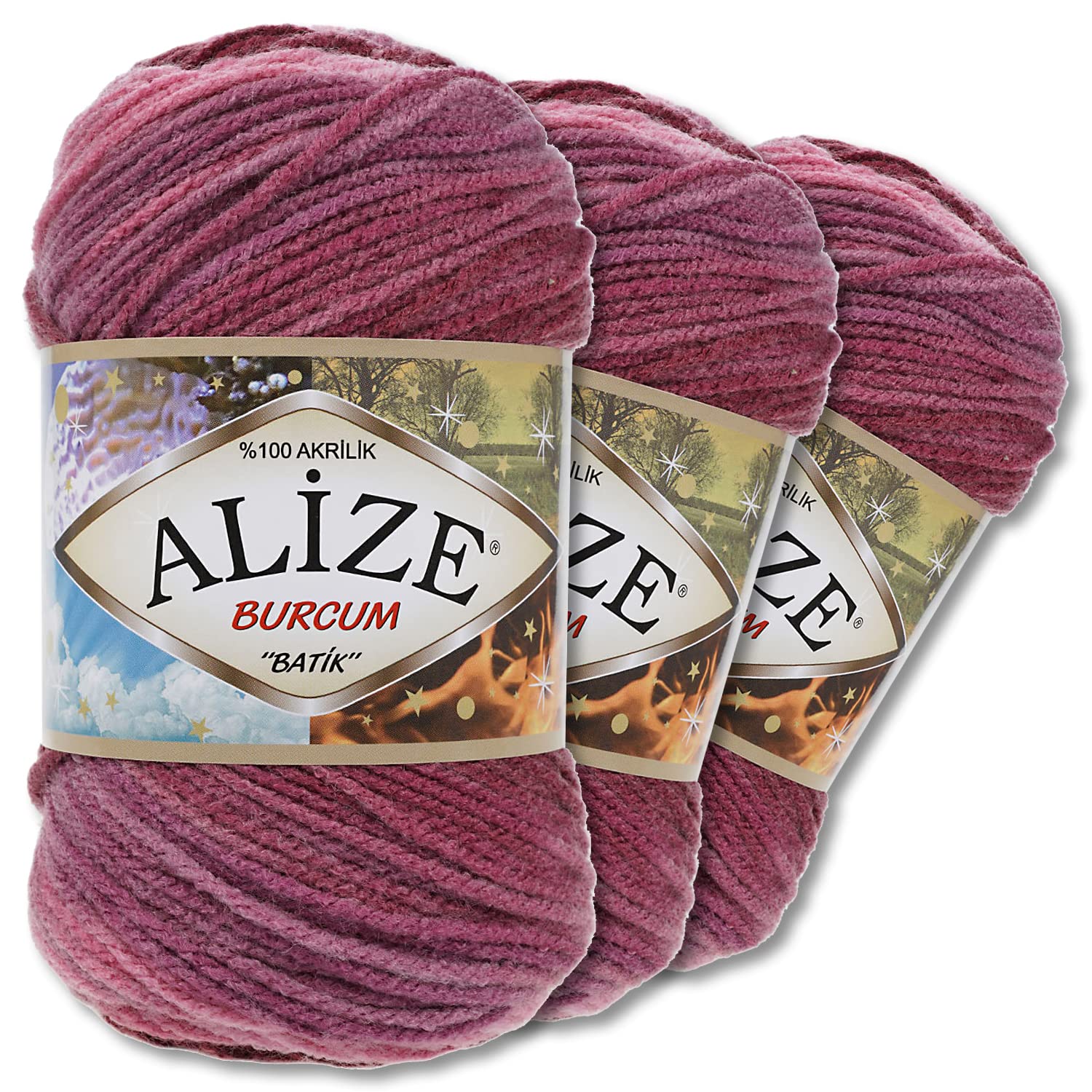 WohnkultAlize 3 x 100 g Burcum Batik Premium Wool 100% Acrylic 29 Colours Gradient Accents (1895)