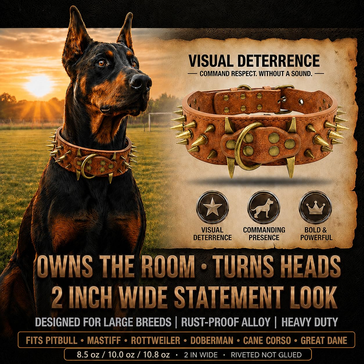 Amazon | The Mighty 大型スパイクスタッズ付き犬用首輪、犬の首を噛み