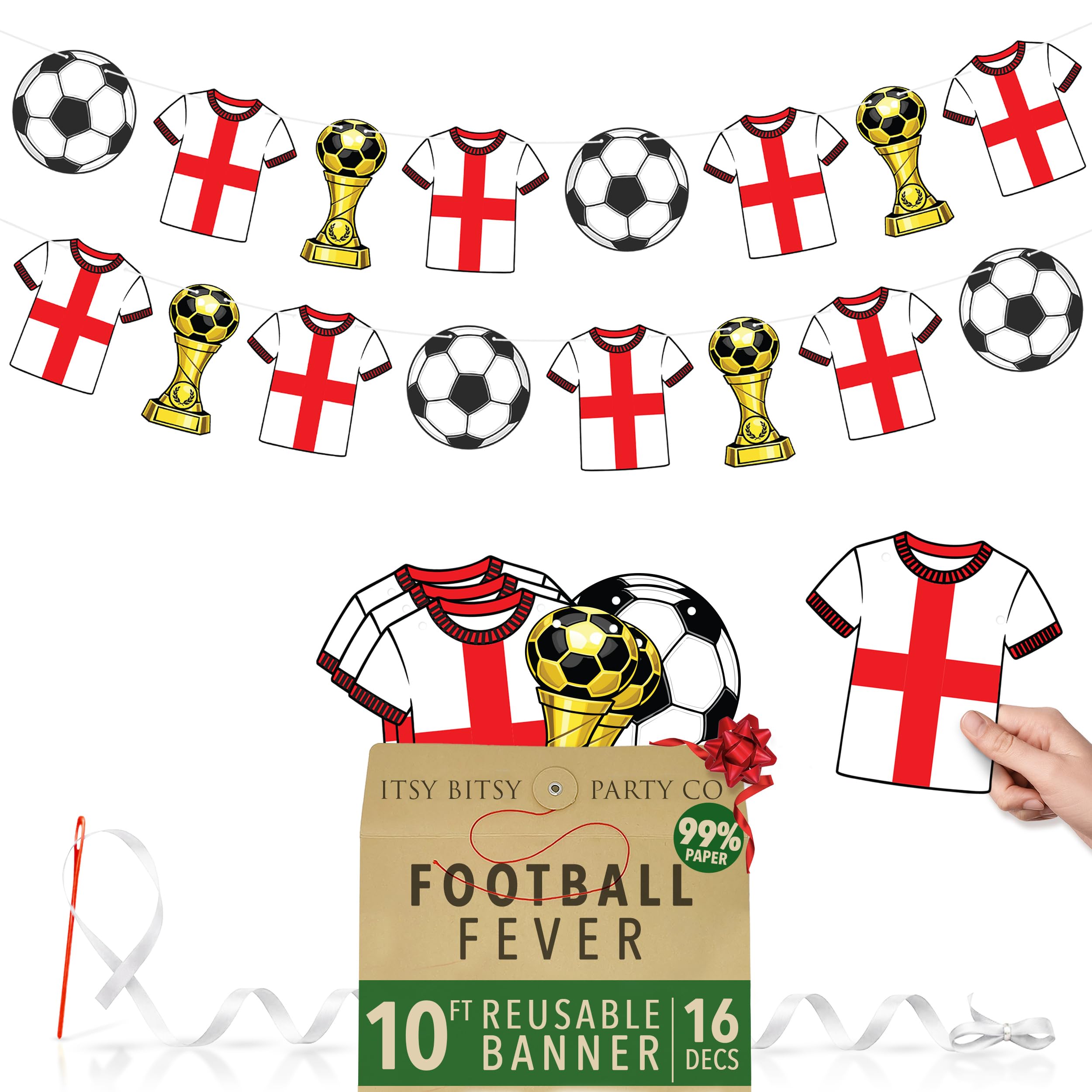 Premium Reusable England Bunting - 16 pcs World Cup Bunting 2026-10ft Double-sided Paper England Banner - World Cup Decorations 2026, Football Party Banner