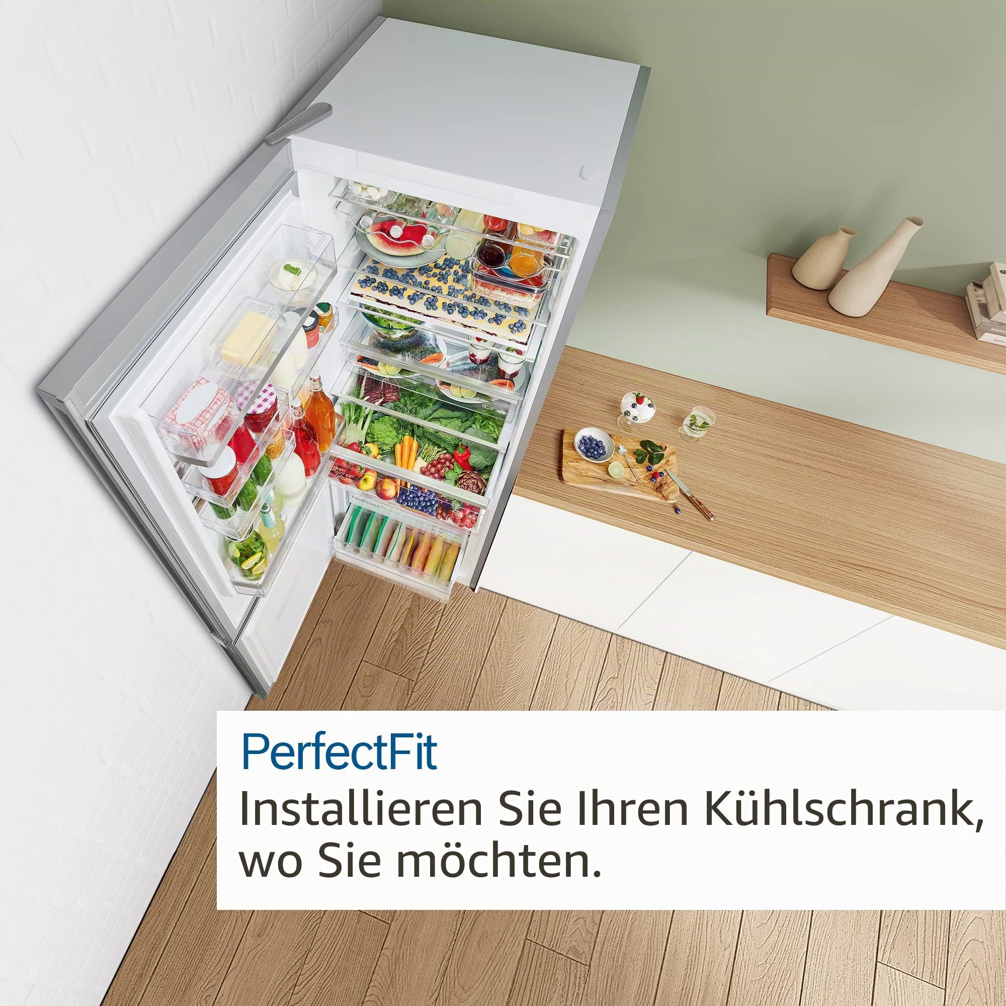 Bosch KGN497ICT, Serie 4, XXL-Stand-Kühl-Gefrier-Kombination, 203 x 70 cm, 311 L Kühlen, 129 L Gefrieren, NoFrost, VitaFresh XXL, PerfectFit, Gebürsteter Stahl