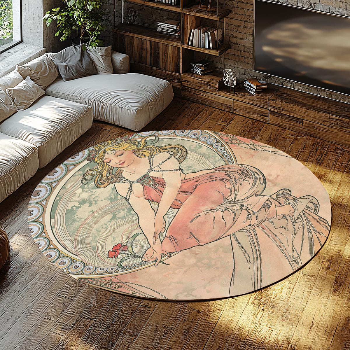 Boho Round Teppich 240cm Waschbarer Wohnzimmerteppich | Weiche rutschfeste Kreis-Schlafzimmerteppiche, elegante Vintage Damen-Rundteppiche für Kinderzimmer, Esszimmer