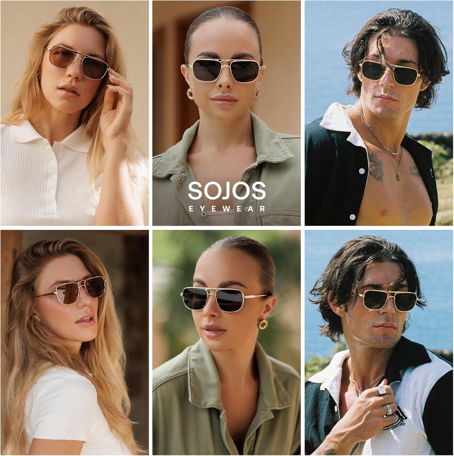 SOJOS Retro Square Aviator Polarized Sunglasses Women Men Vintage Shades Womens Mens Sun Glasses SJ1234 - Image 2