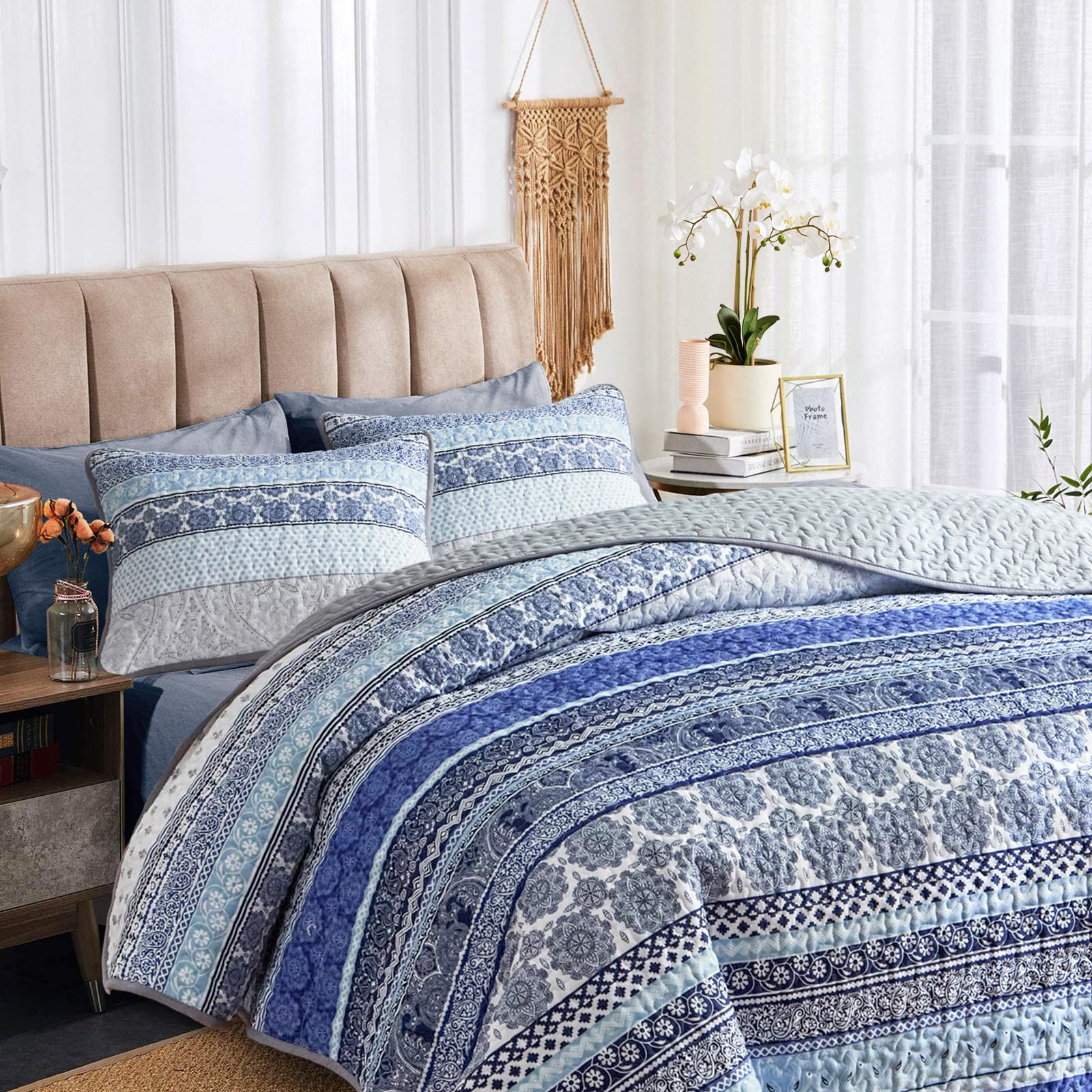 Set Copripiumino King Size In Cotone Egiziano 300 Fili – Damascato Floreale Blu Navy E Rosa Salmone, Morbido E Setoso, 3 Pezzi