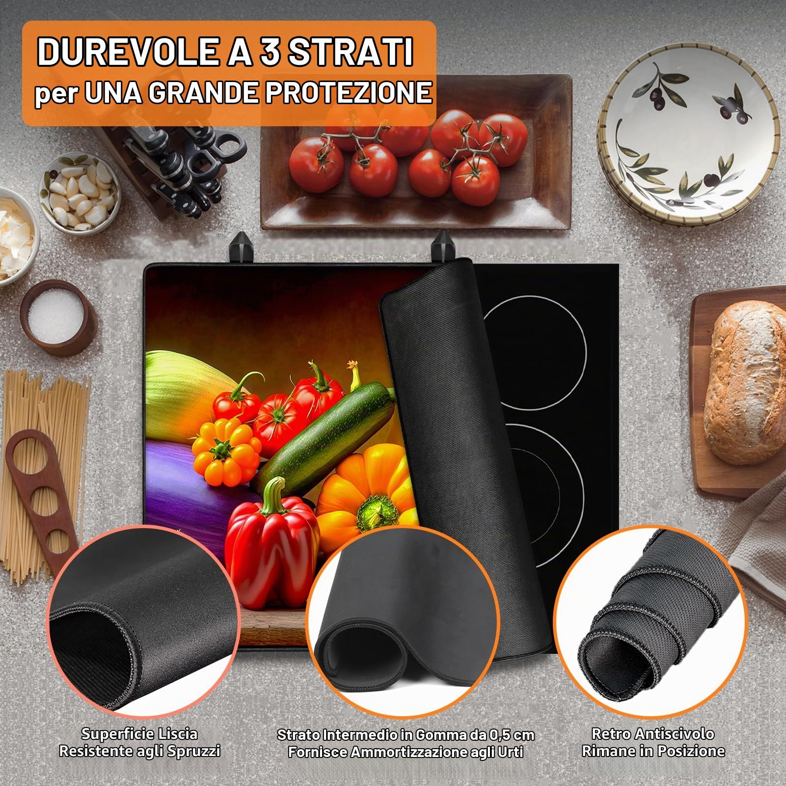 Copri-piano cottura elettrico (61x53cm), Copri-piano cottura in vetro, Copri-materasso per resistente al calore, Lavabile in lavastoviglie.